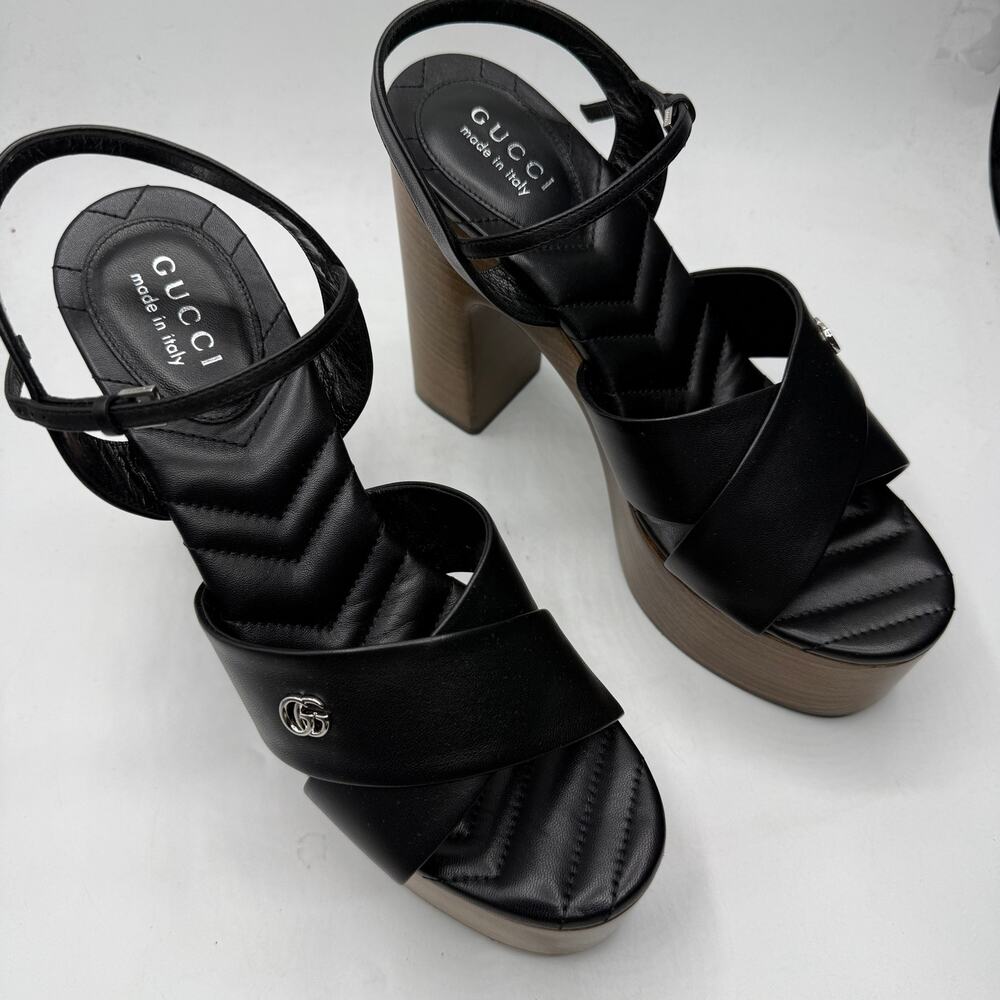 NEW Gucci Women's Black Double G Leather Platform Sandals Size EU 40 / US 10 - Picture 5 of 12
